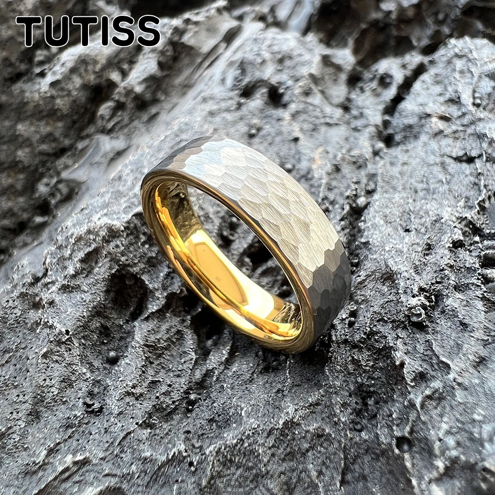 TUTISS 6/8mm Flat Wedding Band Two Colors Tungsten Hammer Ring Men Women Fashion Jewelry Comfortable Fit