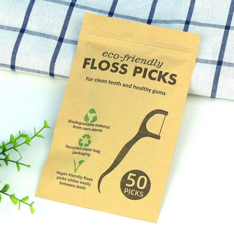 50Pcs Floss Dental Cleaning Flosser Degradable PLA Environmentally Dental Floss Sticks Toothpick with Threads Eco Friendly