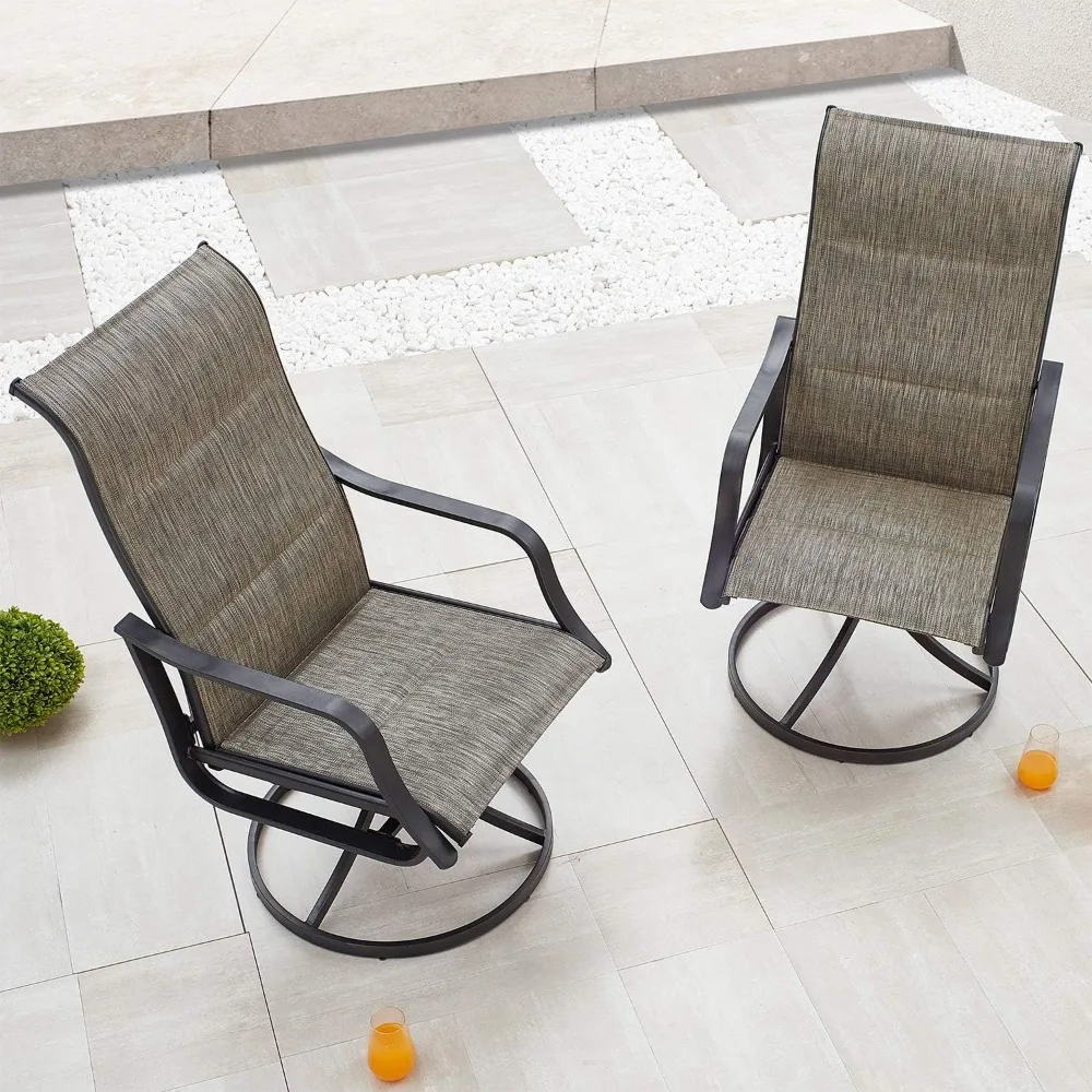 Patio Dining Chairs Textilene High Back Outdoor Swivel Rockers Set with All Weather Frame (Gray,Set of 2)