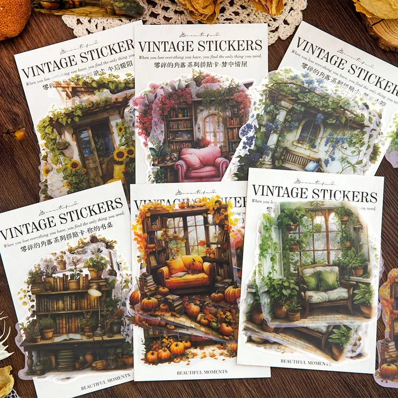 

TT 10pcs/pack Retro Sticker Pack Creative Study Garden Courtyard Handbook Material Decor Sticker For Stationary Notebook
