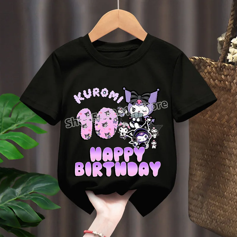 Kuromi camicie vestiti per ragazze bambini numero 1-10 Kawaii top festa di compleanno indossare abbigliamento per bambini estate manica corta