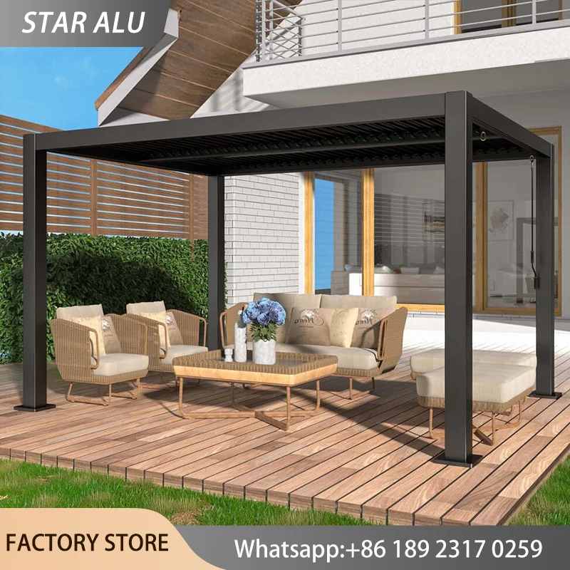 Aluminum Pergola Gazebo Louvered Roof Canopy Heavy Duty Outdoor Patio Shelter Waterproof Sunshade Built-in Drainage Anti Fading