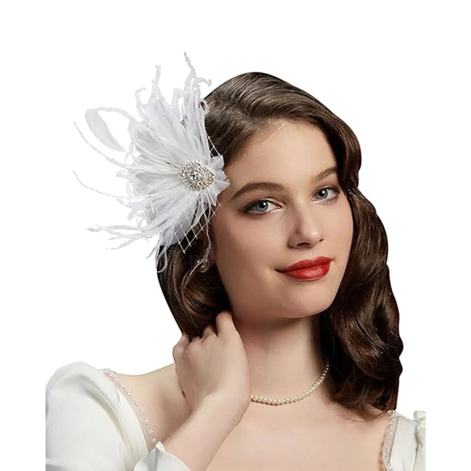 

Banquet Party Feather Headdress Women Headpieces Vintage Wedding Accessories for Hair Clips Rhinestone Lady Veil Bridal Headwear