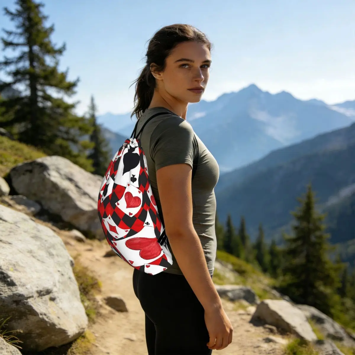 Cool Poker Playing Cards Pattern Gambling Card Game Backpacks Drawstring Bundle Pocket Sports Bag Book Bags for Travel School