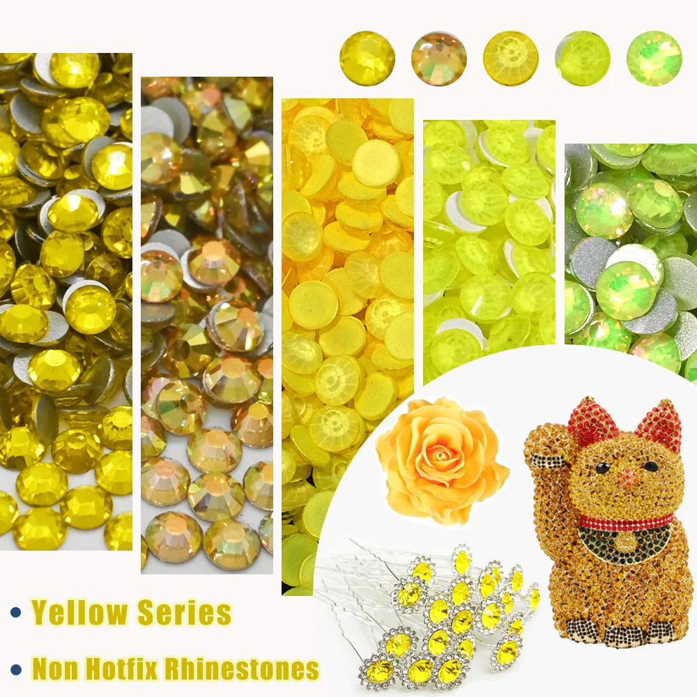 

ss6-ss30 Yellow Colors Non Hot-Fix Rhinestones Glitter Crystal Flatback стразы DIY Nails Strass Diamond For Dress uñas