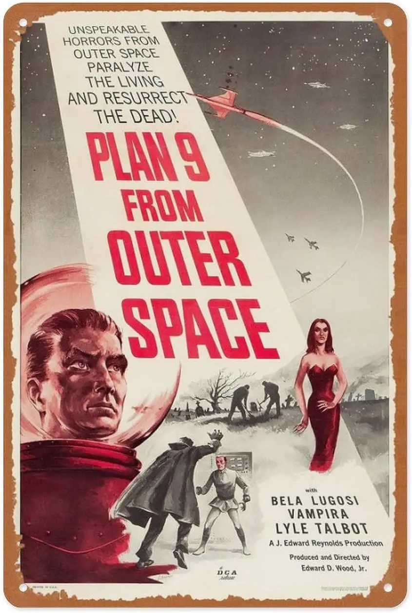 Vintage Metal Sign - Plan 9 from Outer Space - 8x12 Inch Wall Art for Home Bar Decor