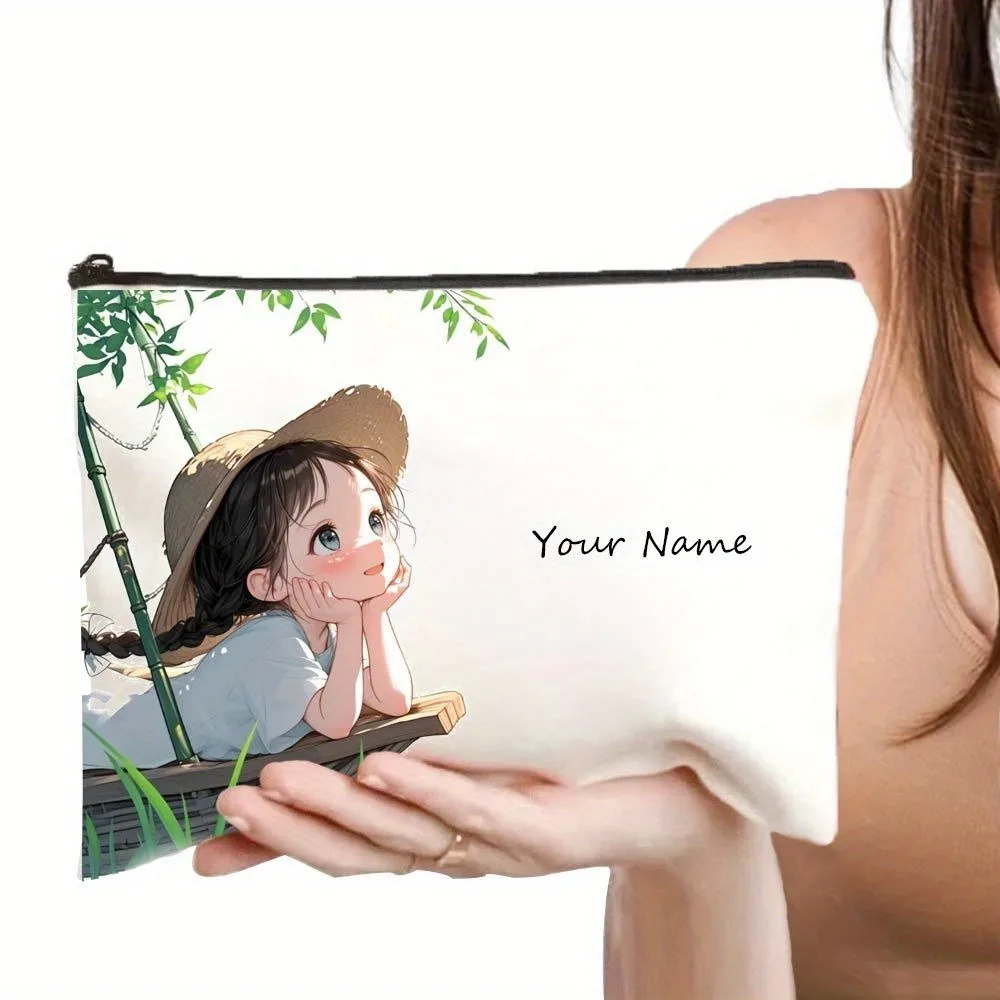 Chic Custom Name Unique Vintage Cute Floral Makeup Bags for Girls Cosmetic Pouch Toiletry Bag Pencil Case Travel Storage Handbag