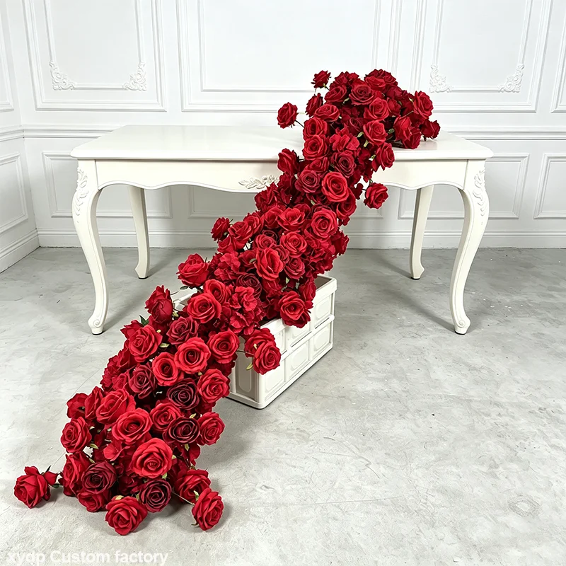 Künstliche Blumenreihe Rosen-Hortensien Sofa-Läufer Hochzeits-Hintergrund Tischdekoration Blumenreihe Dekor Florale Party-Präsentations-Requisiten – Detail 3