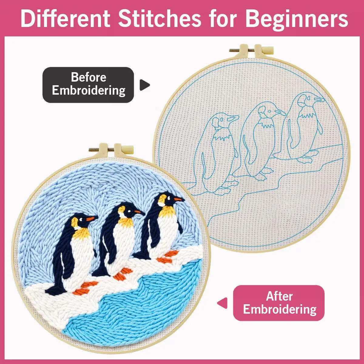20X20CM/7,87 Zoll Tier - Pinguin Stanznadel-Stickset, Stickerei-Kit, gestrickte Stickerei, DIY, handgemachtes Geschenk – Detail 4