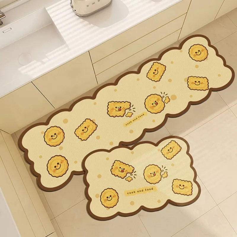 VIKAMA 1/2-Piece Cute Cookie-Print Area Rug Set, Oil-Absorbent and Non-Slip, Kitchen and Laundry Room Rug Set, Home Decor