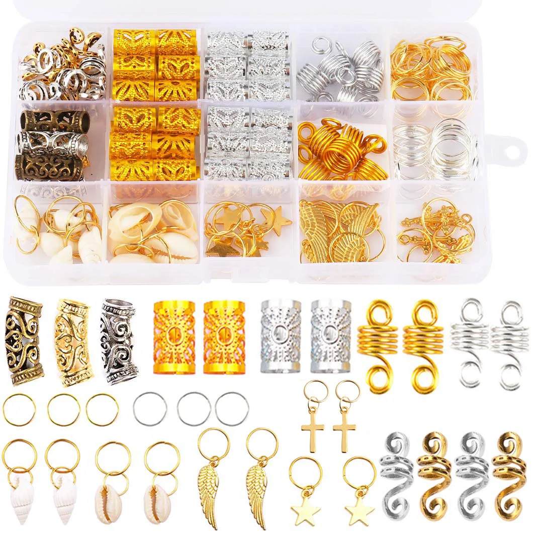 

159/254 Pcs/Box Dreadlock Beads Leaves Spring Jewelry Hair Accessories for Braids Braid Clip in Hair Beads for Braids Tube Beads