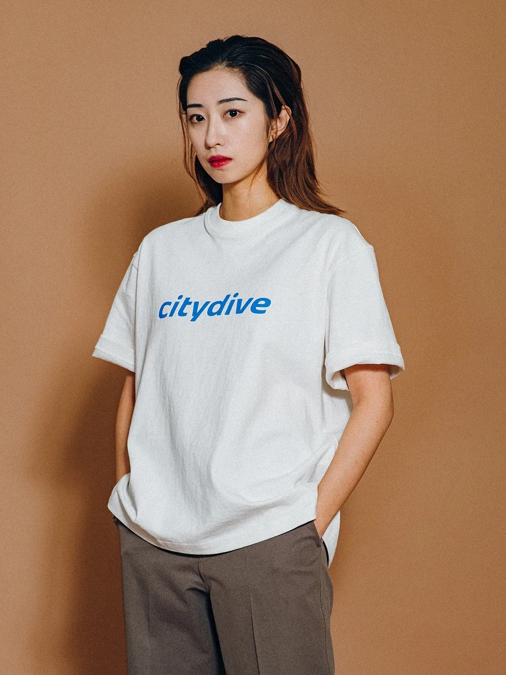 CITYDIVE Loose Fit Short Sleeve T-Shirt Printed Logo Small Collar Cityboy Style Casual Youthful Summer Fashion Tee Shirt