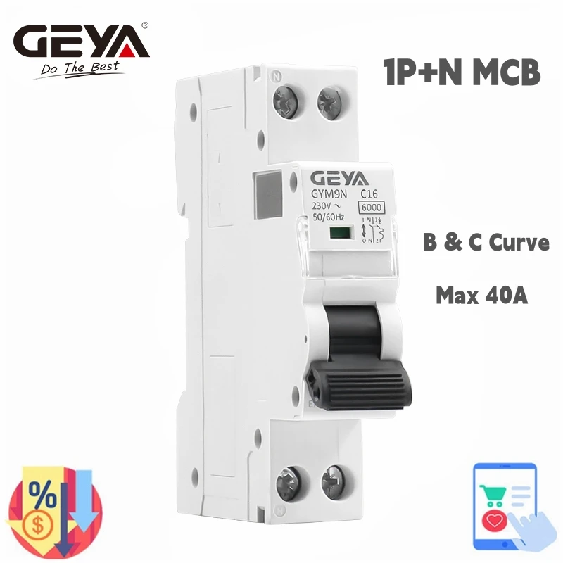GEYA DPN MCB 1P+N 6A 10A 16A 20A 25A 32A 40A 220V AC Mini wyłącznik automatyczny 6KA C Curve B Curve Din Rail 6KA MCB