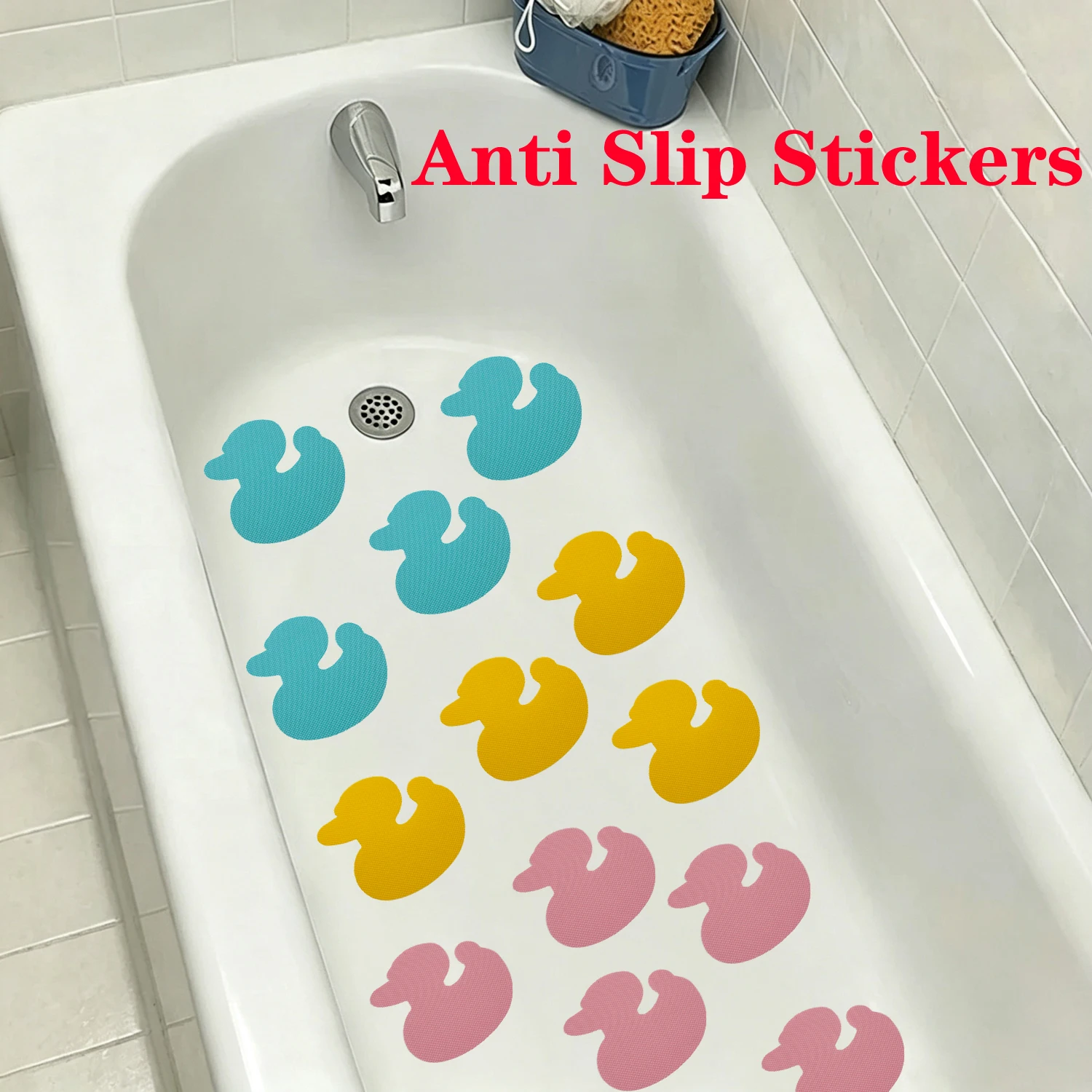 12 Pieces of Duck-Shaped Bathroom Anti-Slip Stickers, Diamond-Patterned Anti-Slip Adhesive Stickers, Anti-Slip Mats, 10cm X 10cm, Self-Adhesive and Easy to Install, Special Anti-Slip Patches for Indoor and Outdoor Stairs, Swimming Pools, Bathtubs, Kitchens, Bathrooms, Boats, and Bar Counters