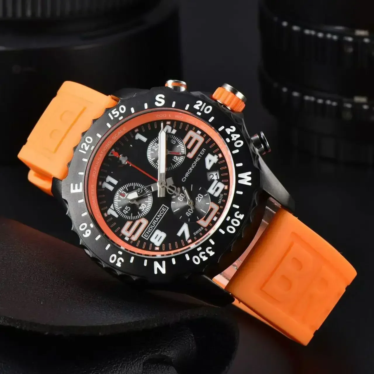 2025 Luxury Brand Quartz Watch Fashion Business Sports Style Multi Function With Calendar Silicone Tape Belt AAA+