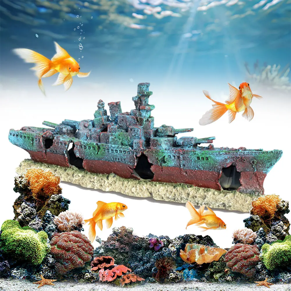 

Aquarium Resin Sunken Pirate Ship Reusable Creative Warship Wreckage Warship Handicrafts for Fish Tank Cave Decor Accessories