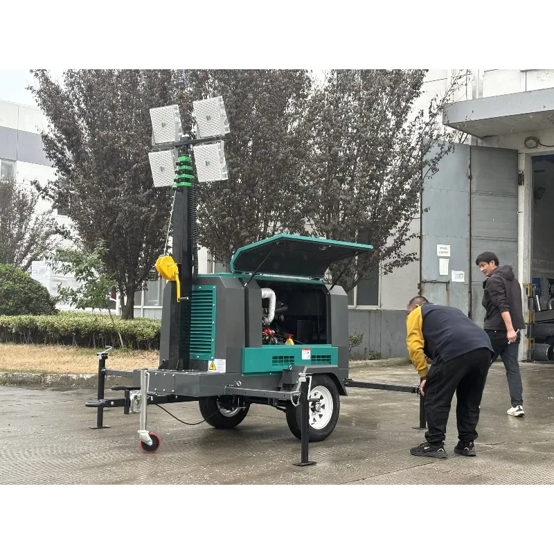 Diesel Generator Mobile Lighting Tower Trailer Mounted LED Light Tower for Construction Site Road Work and Mining