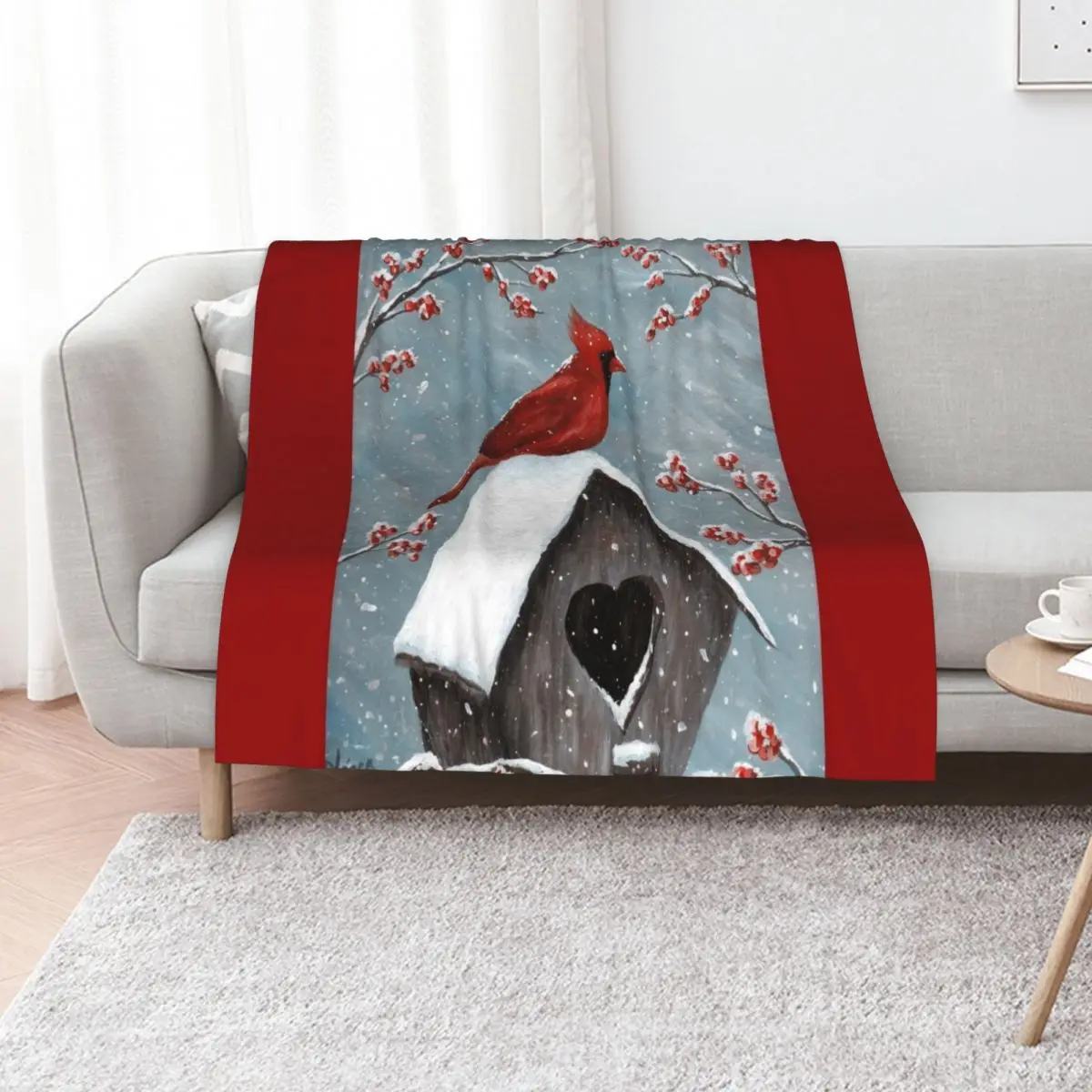 Northern Cardinal Bird Painting Throw Blanket Hairy Travel Comforter Blankets For Baby Blankets For Sofas Loose Blankets