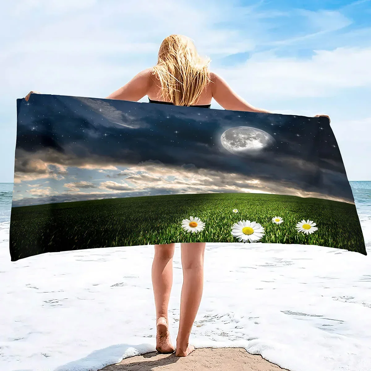 Beach Towel Moon Quick Dry Towel Sand Proof Beach Towels Super Absorbent for Travel Pool Swimming Bath Camping Yoga Gym Sports