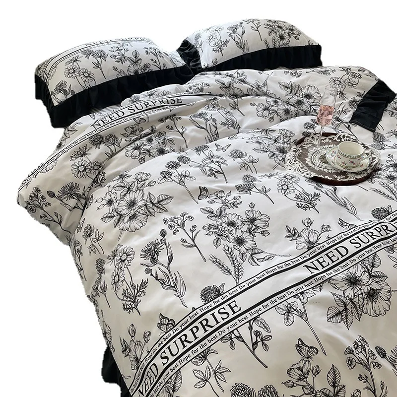 Imagem -03 - Conjunto de Cama Lavável Estilo Coreano Capa de Edredão Estilo Hepburn Lençol de Dormitório Estudantil Conjunto de Quatro Peças