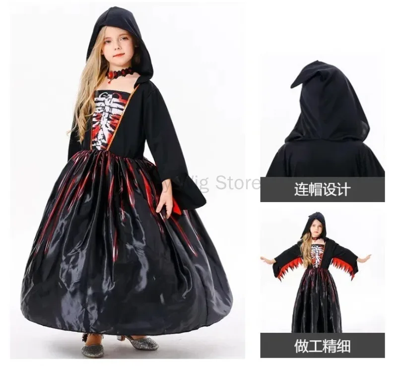 Skelett Prinzessin Kostüm für Mädchen Kinder Halloween Kostüm Kleid Geist Skelett gedruckt Kostüm verkleiden Cosplay Party Outfits