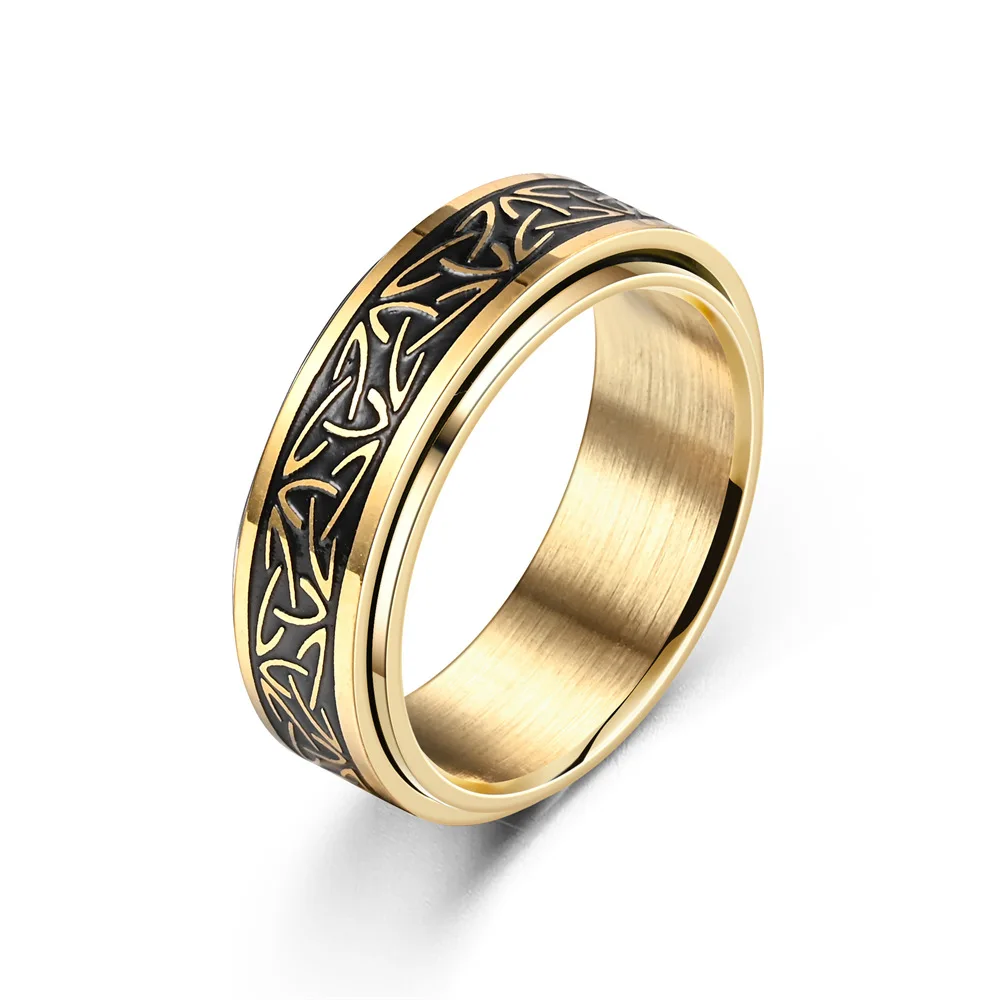 Anti Stress Knuckle Ring Man Stainless Steel Viking Characters Enamel Spinning Rotating Anxiety Control Ring Bague Homme - view 6