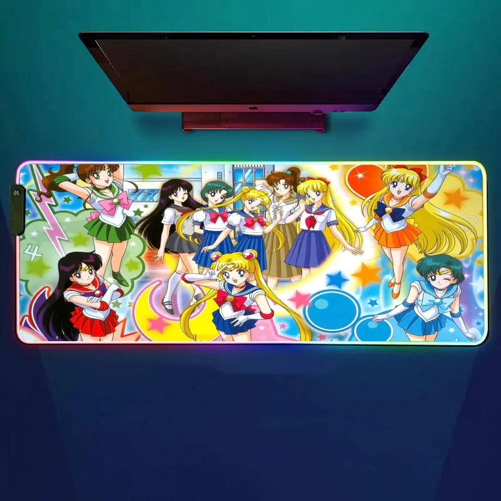 

Classic Anime Sailor Moon Mouse Pad RGB Gaming Mouse Pad Desk Mat HD Gamer Large LED Light XXL MousePads