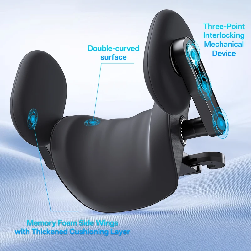 3-in-1 Car Headrest & Neck Support Pillow with Side Bolster - Thick Memory Foam, 6-Way Adjustable Headrest & Neck Support, Auto-