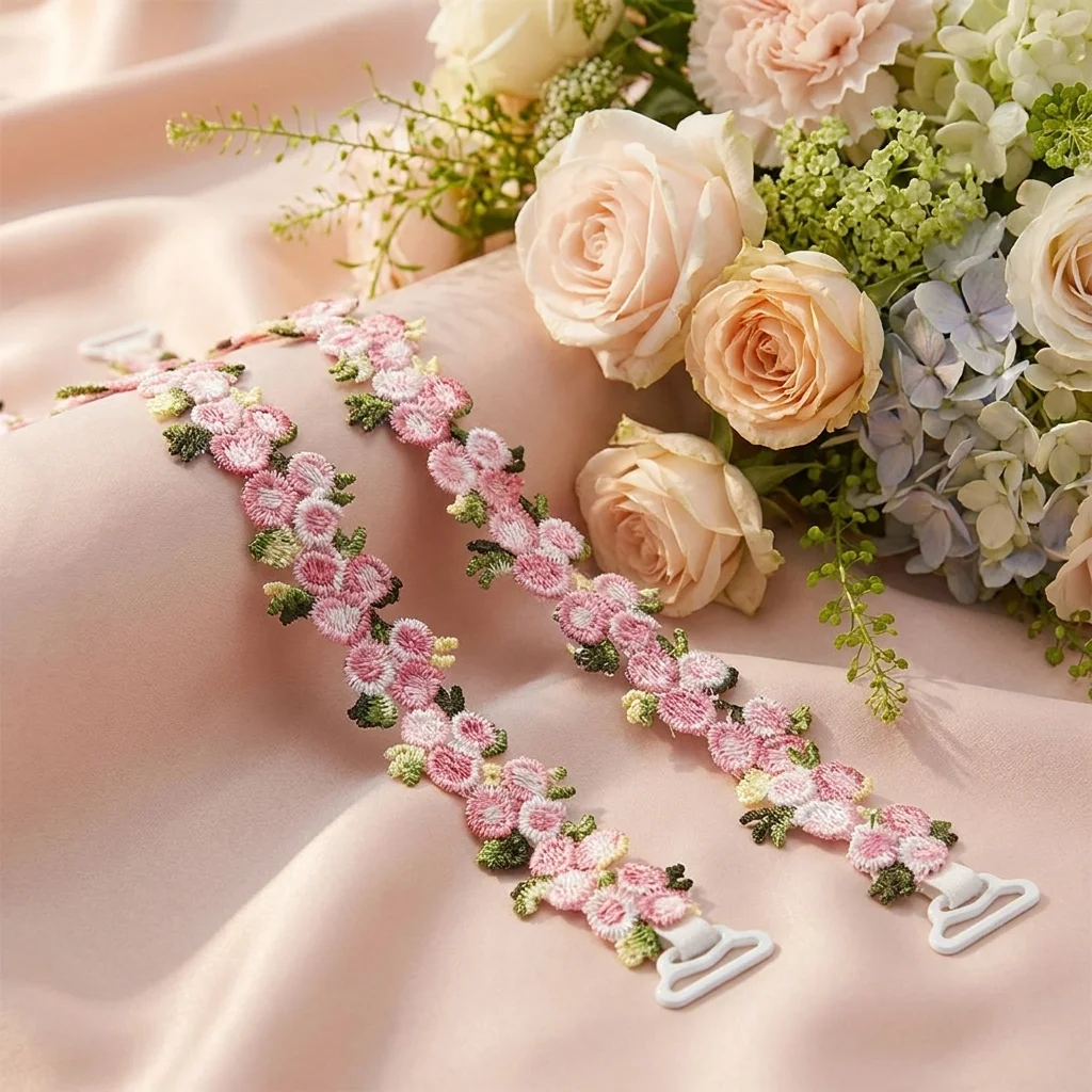 Fashion Removable Floral Bra Straps Elastic Anti-slip Lingerie Strap Belt Adjustable Flower Shoulder Straps Wedding Party Dress