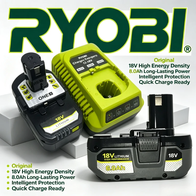 Original RYOBI 18V 6.0Ah Lithium‑ion Battery Compatible P251 Impact Driver P523 Jigsaw Heavy‑Duty Cordless Power Tool Battery