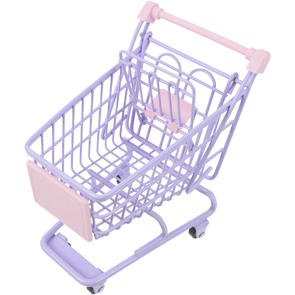 

Mini Shopping Cart Ornaments Small Supermarket Trolley Cotton Candy Purple Desk Decor Candy Holder Realistic Gifts