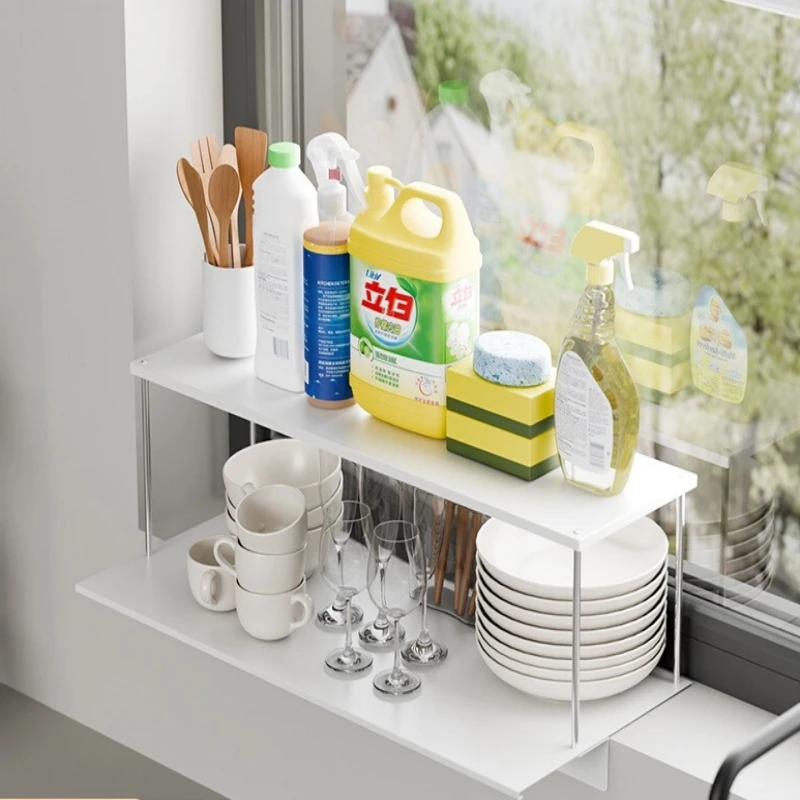 

Magnetic 2-Tier Kitchen Window Sill Extender Shelf Plate Kitchen Organization Storage Board Extend Countertop Removable