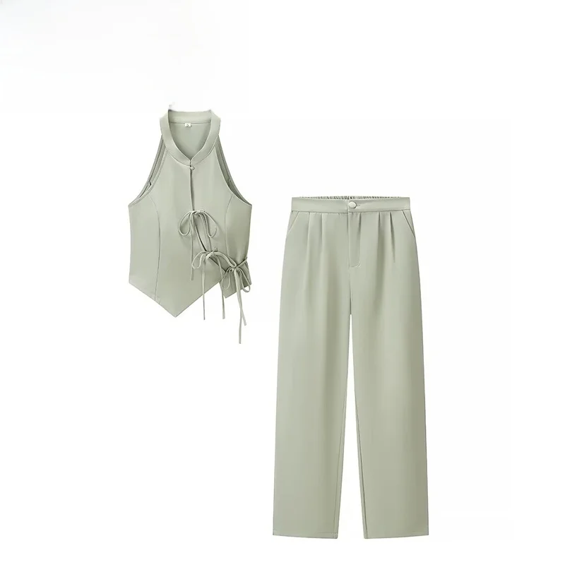 Fashionable VA New Women's Vest Top Bottoms Set Personality Match Summer Collection Long Pants Stylish Versatile Outfit