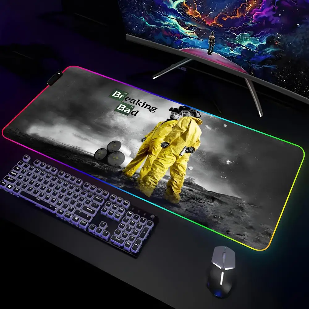 Breaking Bad Mouse Pad  Gamer RGB Deskmat Keyboard Mat Gaming Laptops LED Mousepad Desk Protector Anime Mause Mats