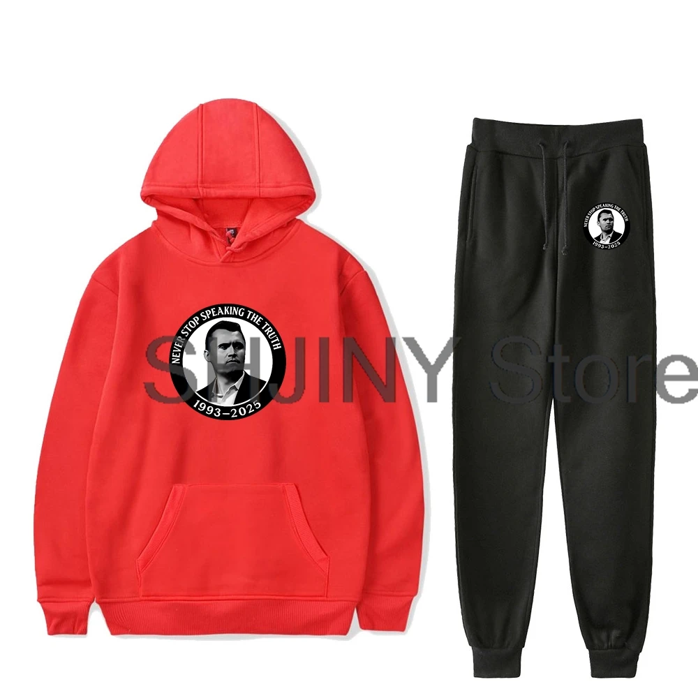 

Charlie Kirk 1993-2025 Never Stop Speaking The Truth Hoodie Jogger Pants Two Piece Sets Sweatshirts+Sweatpants Women Men's Set