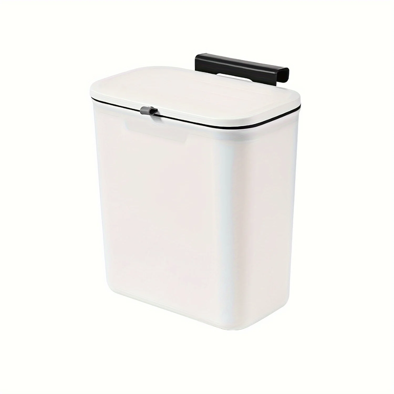 Wall Mounted Kitchen Trash Can, 9L Capacity, Plastic Garbage Bin With Lid - White