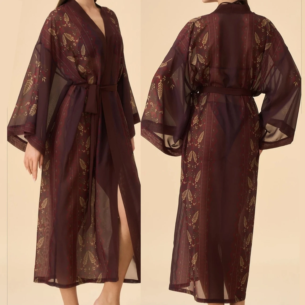 Plus Size Women's Sleepwear Long Robe Kimono Cardigan Bathrobe Gown Sexy Perspective Chiffon Beach Coverwear Home Dress
