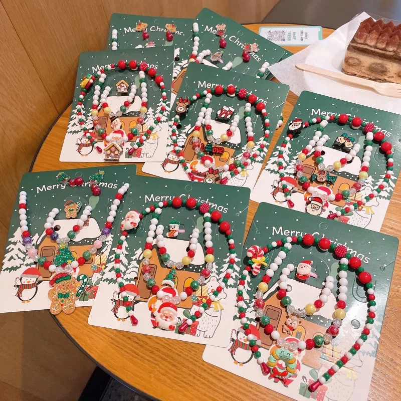 

Рождественское ожерелье из бисера для девочек, зажимы в виде лося, браслет со снеговиком, украшения для рождественской вечеринки, детское платье принцессы, ювелирные изделия ZX07