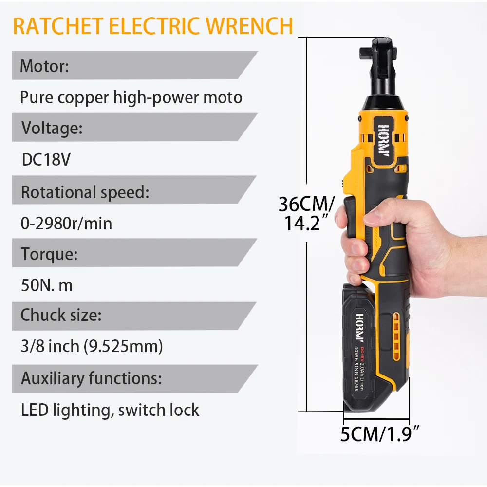 Chiave a cricchetto elettrica a batteria 50N.m con 2 batterie al litio 3/8 '' Trapano a percussione Cacciavite Rimozione Vite Dado Strumento di riparazione auto