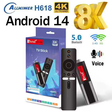 TV98 ATV 8K Smart TV Stick Android14 ATV Allwinner H618 quad-cor 4G 5G Dual WiFi Support 4K 8K HD Player BT5.0 Voice remote iptv