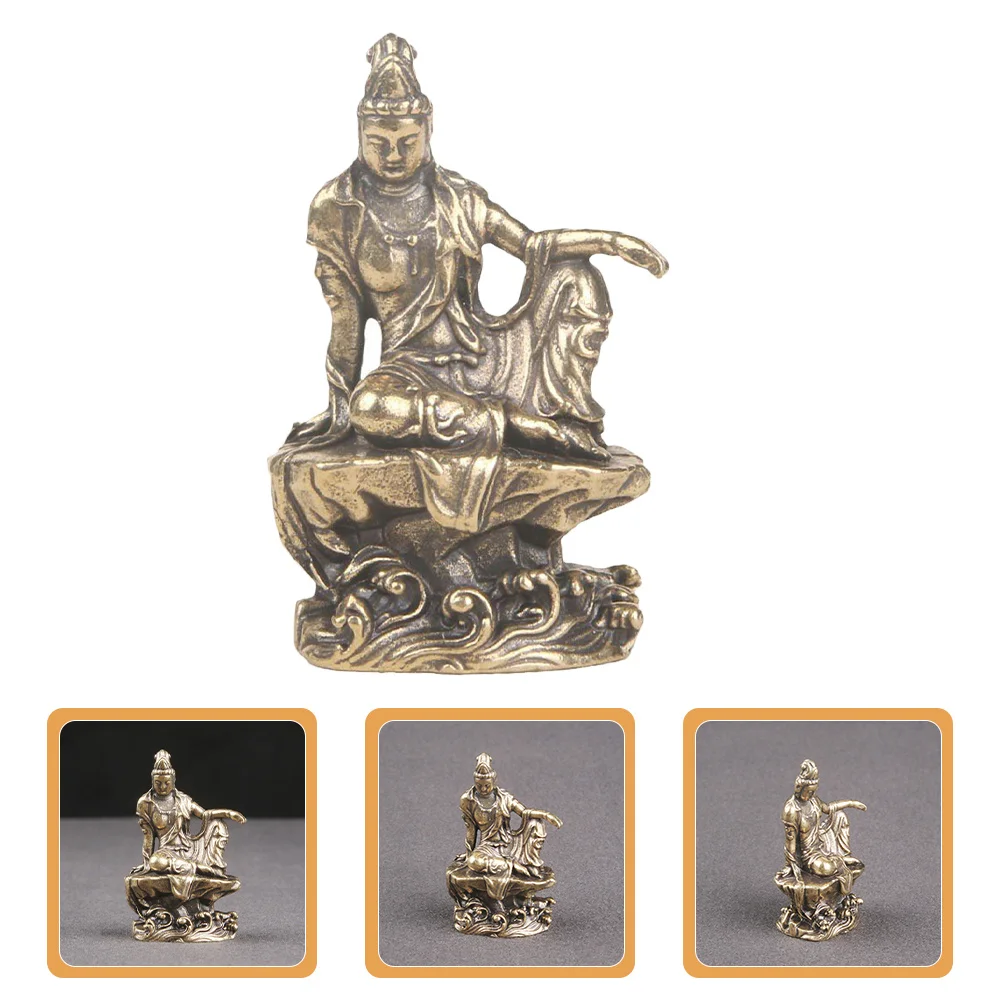

Compact Brass Guan Yin Statue Indoor Decorative Buddha Adornment for Desk Tabletop Home Temple Decoration Vintage Style Metal