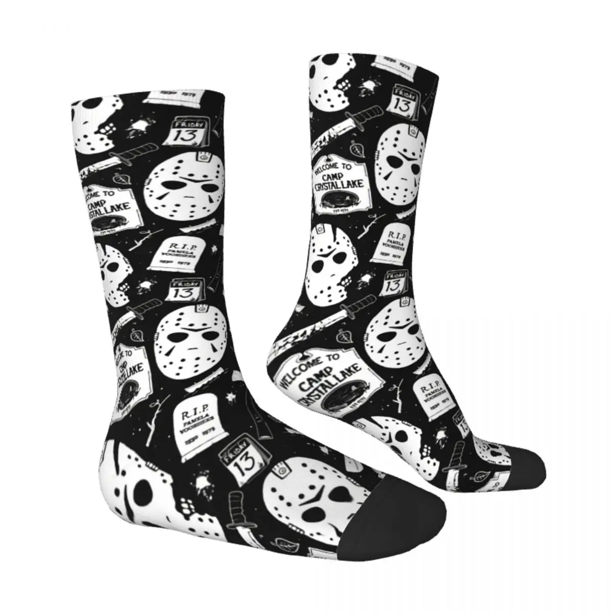 Funny Men\'s Socks Welcome Campers Retro Harajuku Horror Movies Street Style Seamless Crew Crazy Sock Gift Pattern Printed