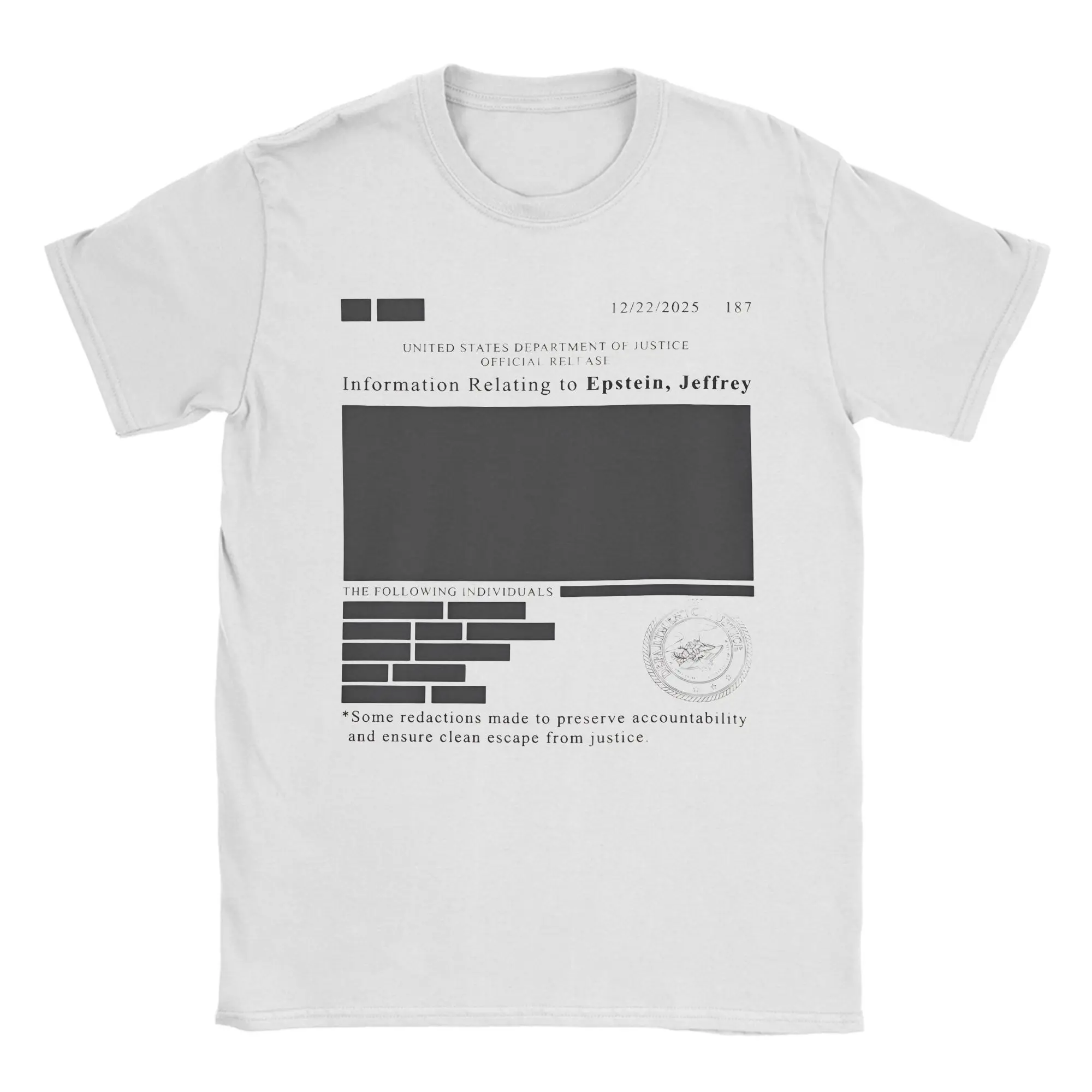 Jeffrey Files Redacted Document Epstein T Shirt Men's Cotton Awesome T-Shirt O Neck Funny Tee Shirt Short Sleeve Tops Printing