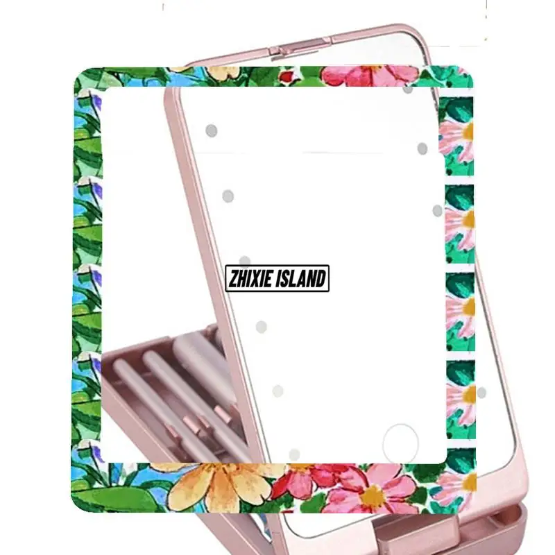 Mirror Portable Folding Mirror With 5 Brushes Storage Box LED Touch Portable One-Face Storage Box Makeup Mirror White
