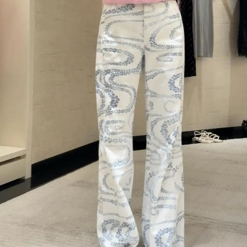 

2025 Summer New Collection Of Jeans: Letter Printed Pattern, High Waist, Slim Look, Versatile Straight Leg Pants For Women