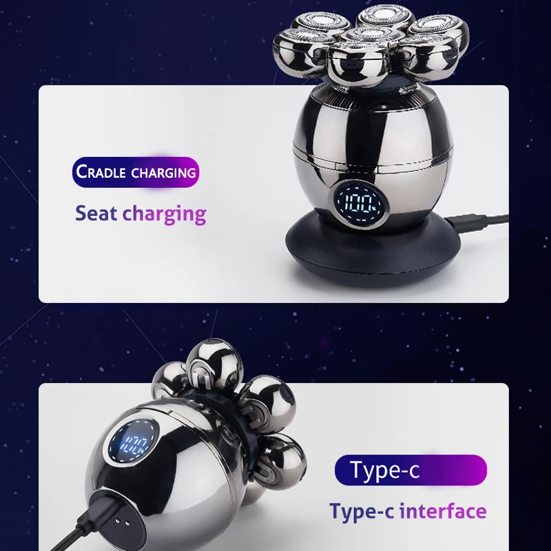 ماكينة حلاقة كهربائية احترافية للرجال ماكينة تشذيب شعر اللحية ماكينة حلاقة كهربائية للوجه قابلة لإعادة الشحن ماكينة حلاقة برأس أصلع شاشة LCD