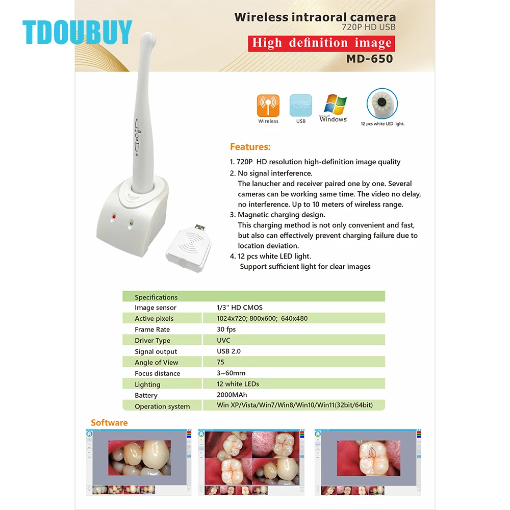 TDOUBUY Denspay أحدث عدسة كاميرا لاسلكية واي فاي داخل الفم مع مستشعر صورة 1/4 CCD كاميرا محمولة داخل الفم للأسنان