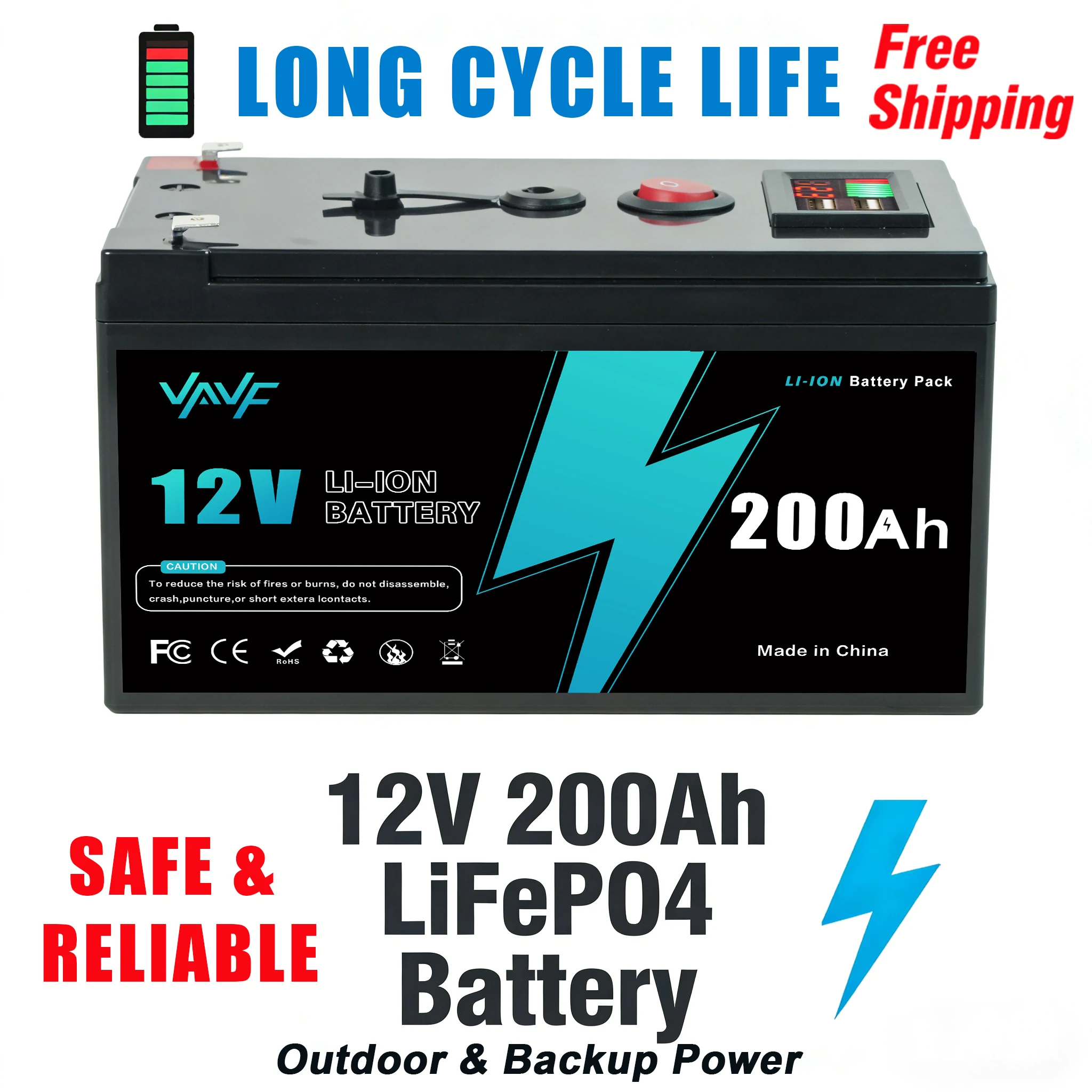 

Сверхмощный ️ Литиевый ☀️ Аккумулятор LiFePO4 12 В, 200 Ач, предназначенный для троллингового двигателя, автофургонов и солнечных батарей