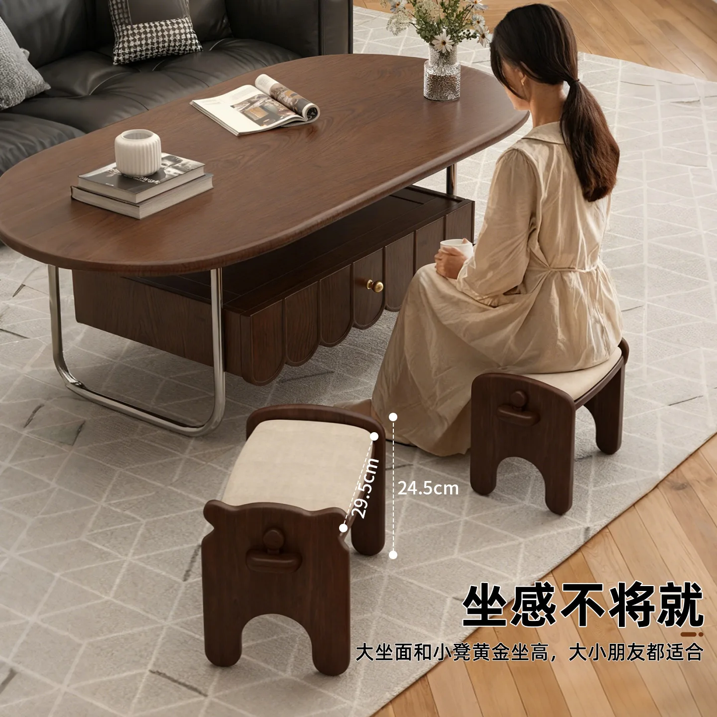 Solid wood small household small bench living room coffee table wooden sofa stool foot stool round soft bag low stoo