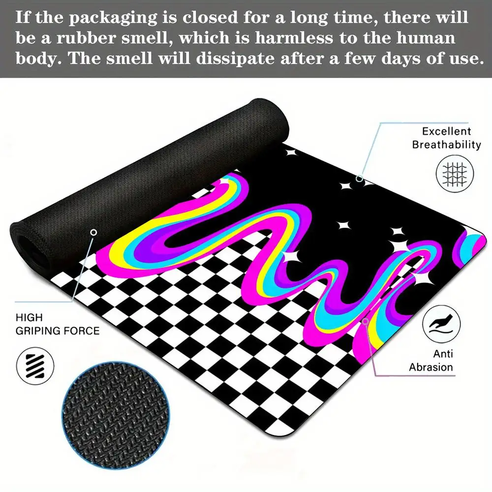 Schwarz-weiße Karomuster und farbenfrohe Linien, Mauspad, Schreibtischunterlage mit genähtem Rand, rutschfestes PC-Zubehör, Gaming-Matten